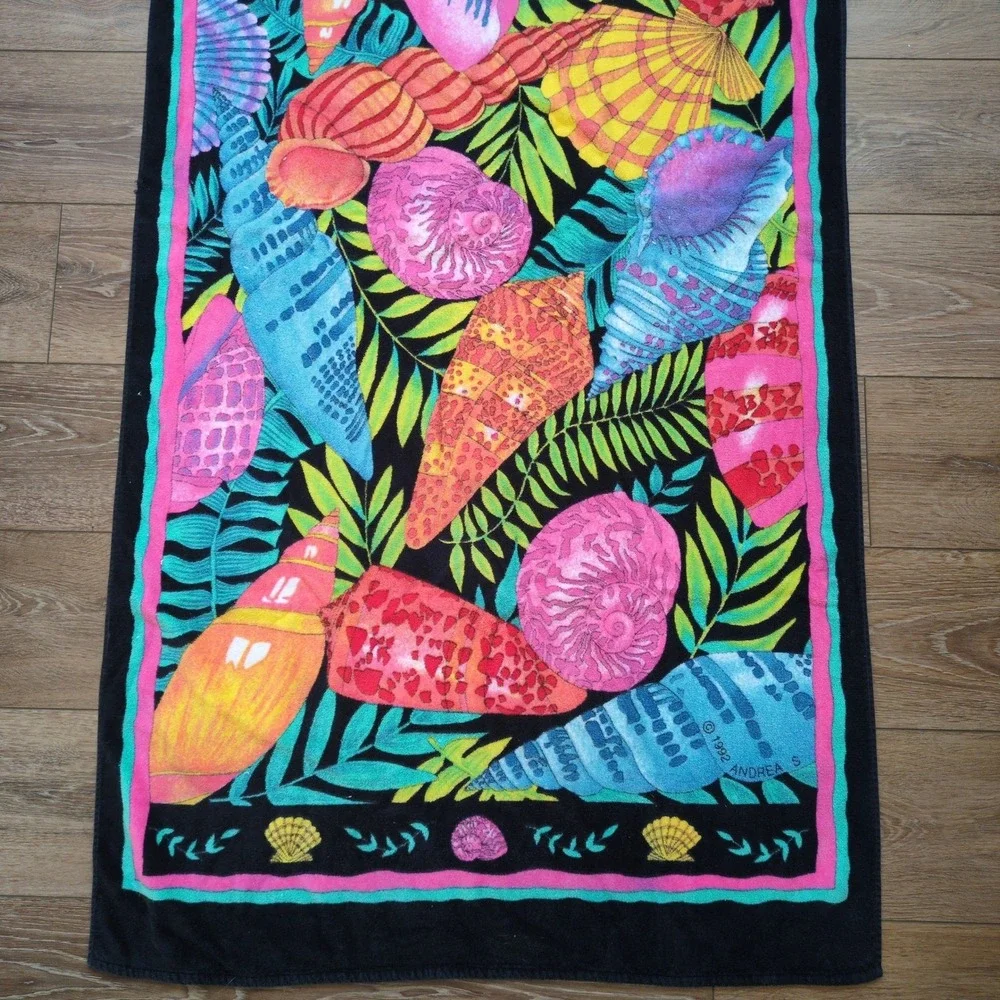 Vtg 90s Bright Seashell Beach Towel Terri-Tori‎ Andrea S Ocean Tropical Brazil